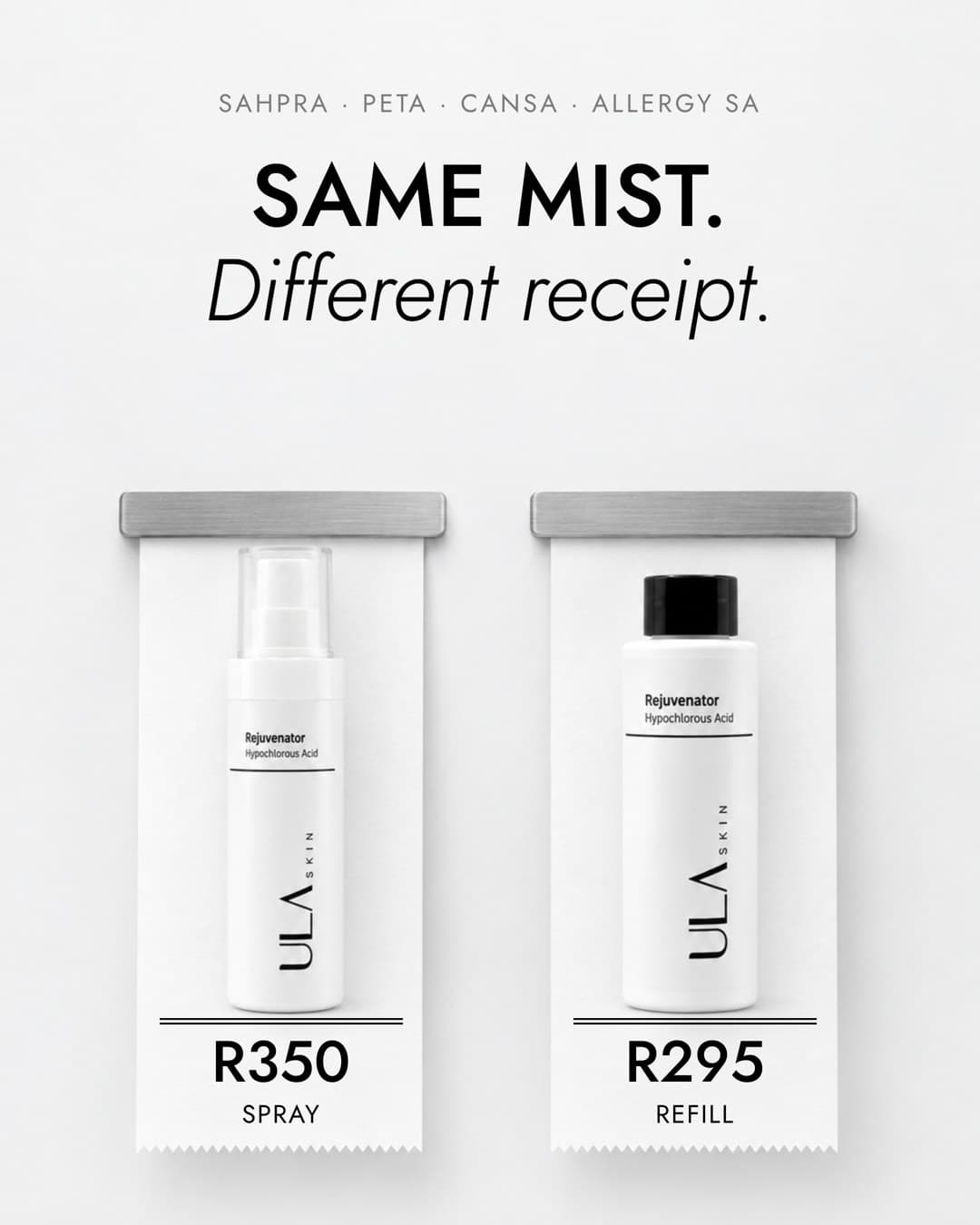 Static ad showing the ULA Rejuvenator spray and refill side by side with prices