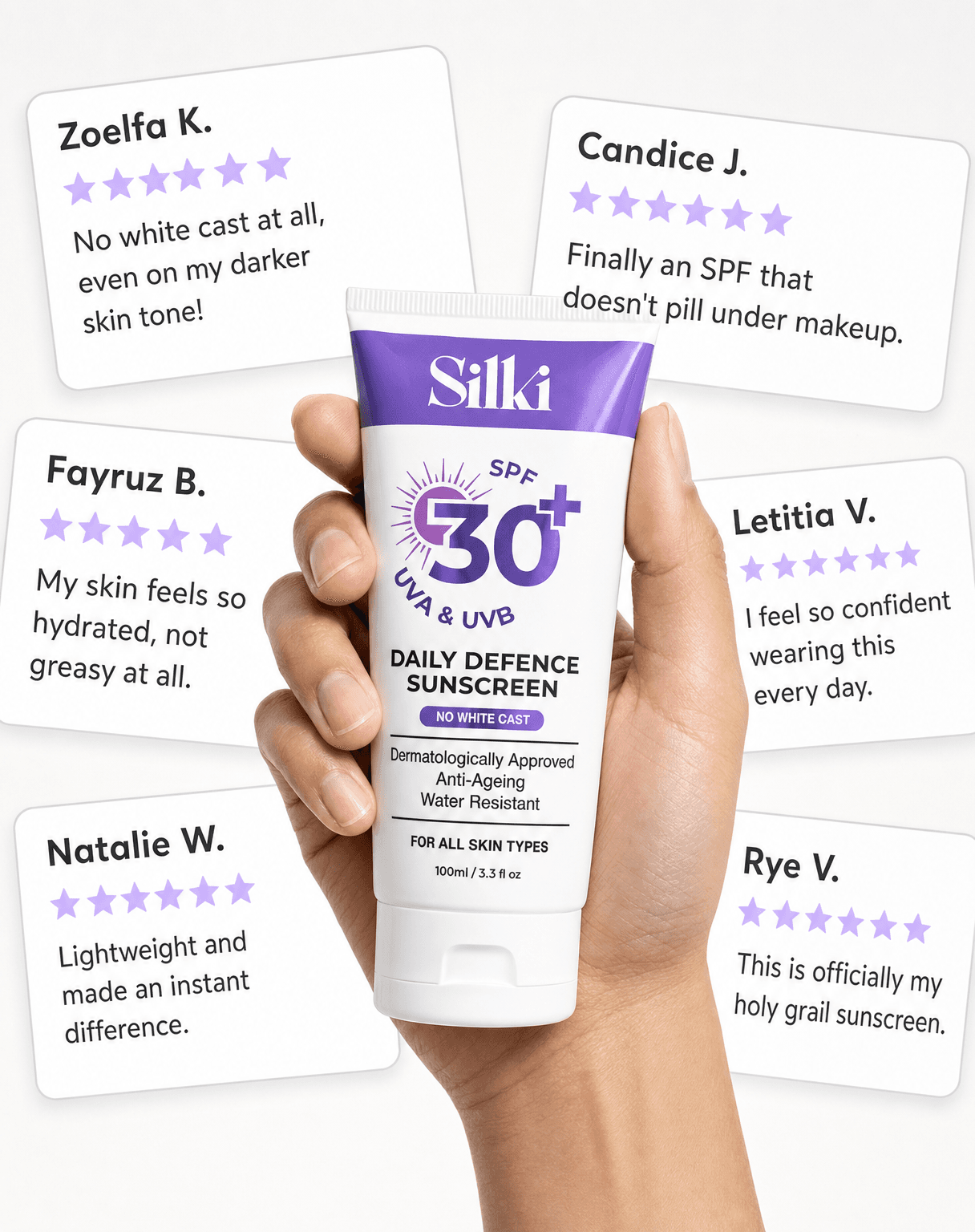 Silki SPF review-wall ad layout