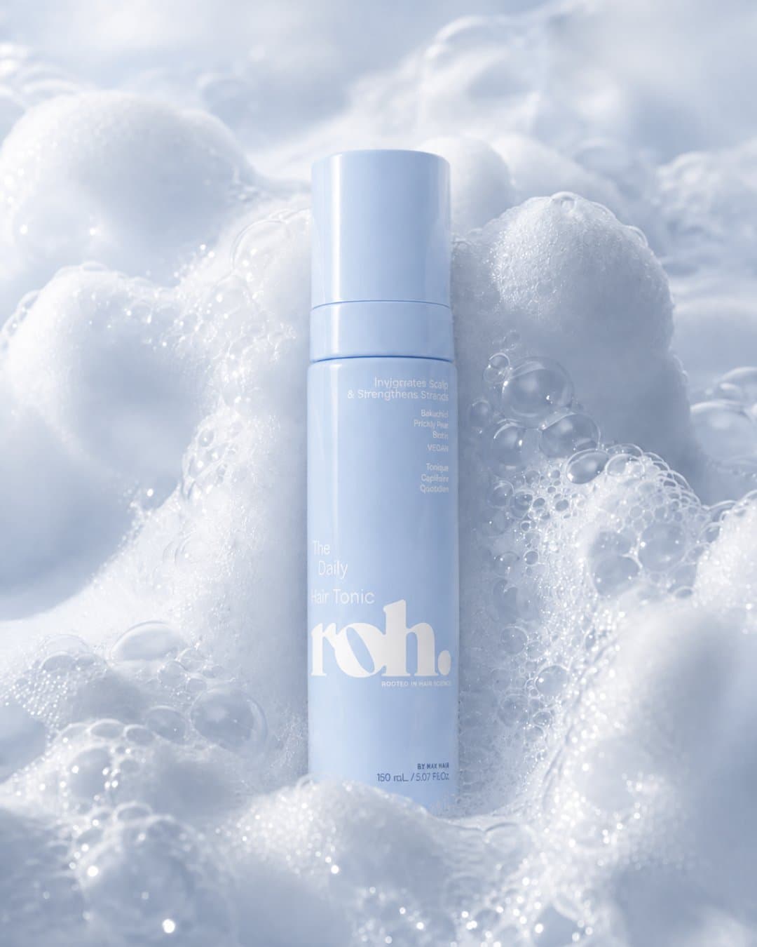ROH Daily Hair Tonic bottle nestled in thick white foam